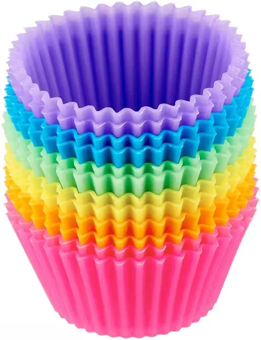 Silicone Muffin Cup Moulds | BPA Free | Reusable Baking Cups | 12 Pieces Assorted Colours | Dishwasher Safe image 1