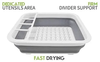 Dish Rack Basket | Portable Dish Drying Rack for Kitchen Counter | Over Sink Dinnerware Organizer & Dish Drainer | Space-Saving| Durable Design thumbnail 1