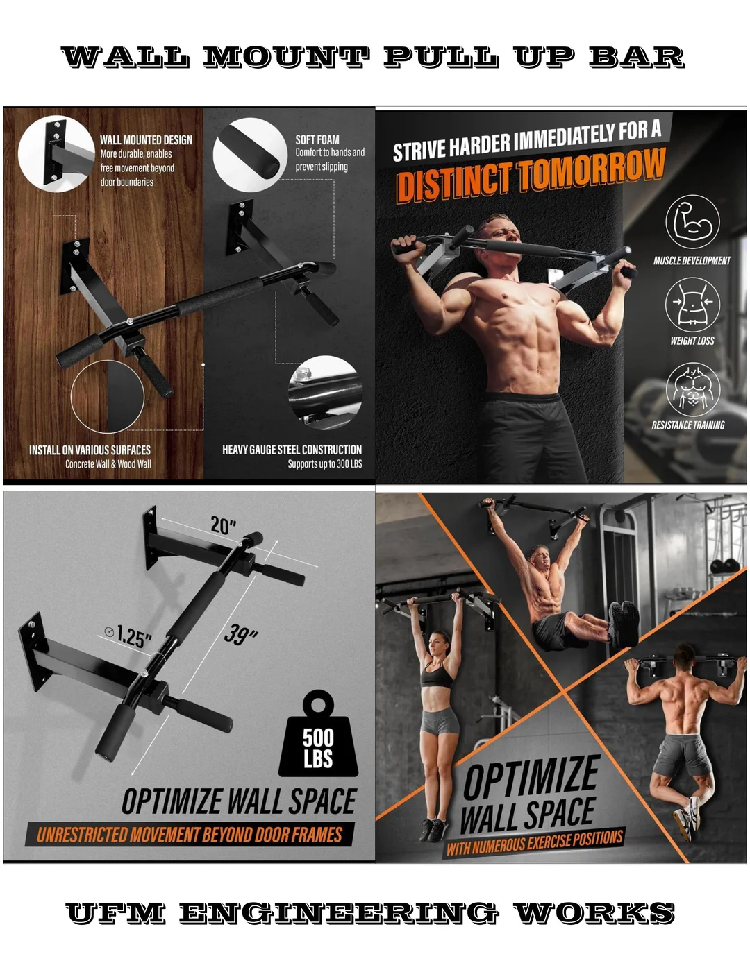Wall Mount Pull Up Bar | Steel Chin‑Up & Dip Station | Home Gym Strength Bar Supporting 150 kg Load image 2