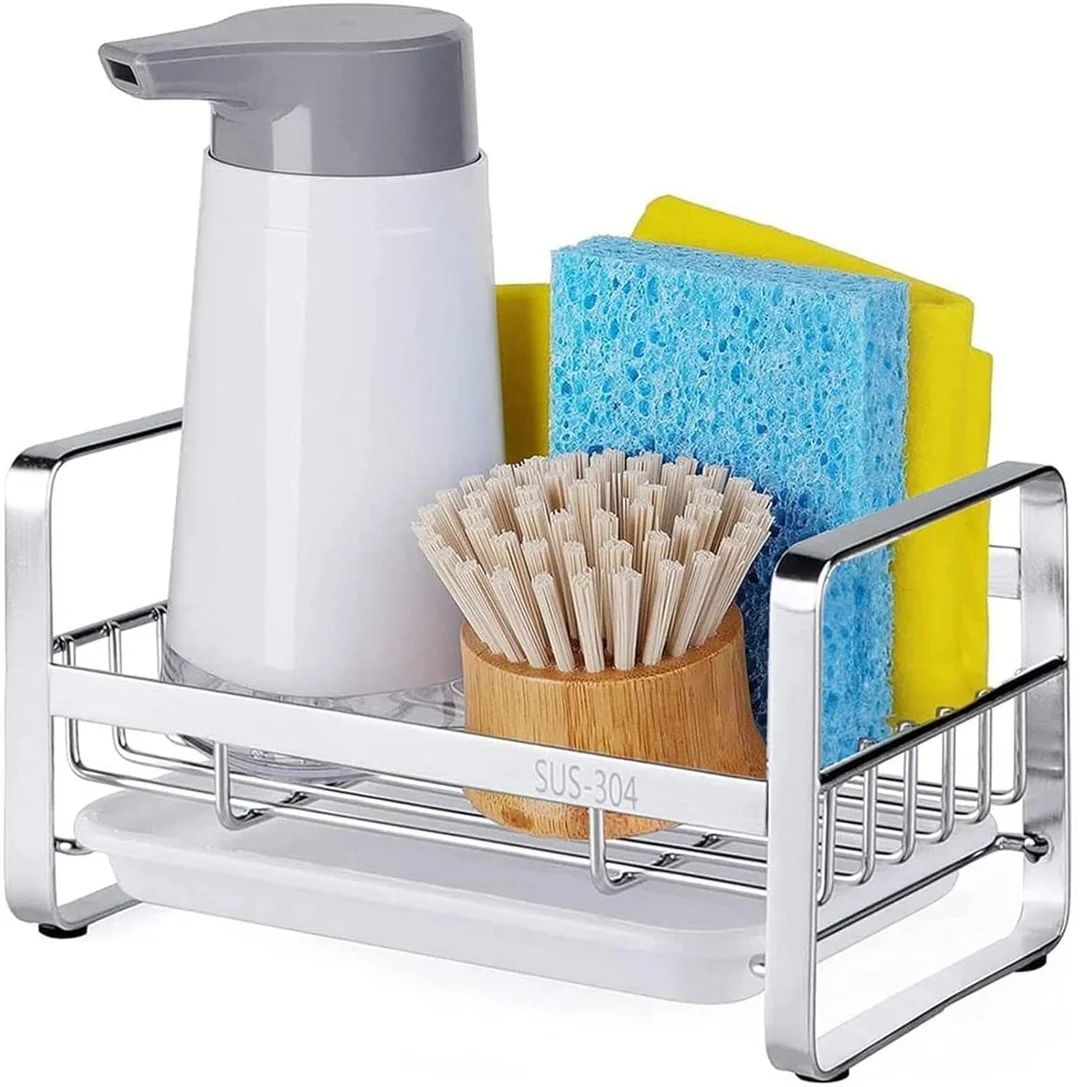 Stainless Steel Sponge Holder 18 cm | Rustproof Kitchen Sink Organizer | Countertop & Under Cabinet Soap & Scrubber Caddy |Compact & Durable image 1