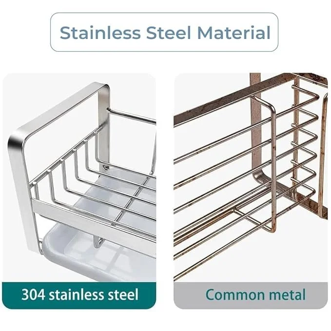 Stainless Steel Sponge Holder 21 cm |Countertop & Under Cabinet Soap & Scrubber Holder | Medium Size Durable Caddy image 3