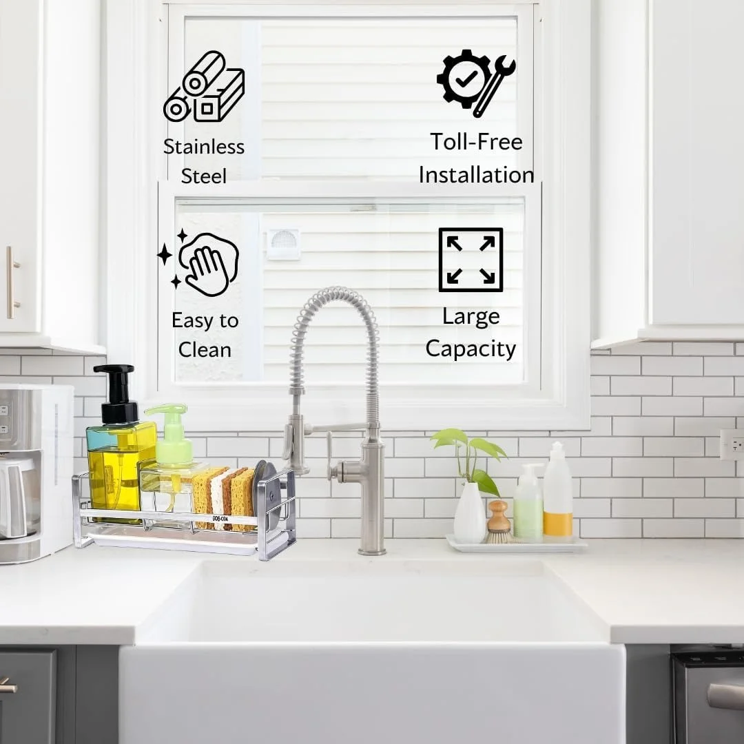 Stainless Steel Sponge Holder 21 cm |Countertop & Under Cabinet Soap & Scrubber Holder | Medium Size Durable Caddy image 5