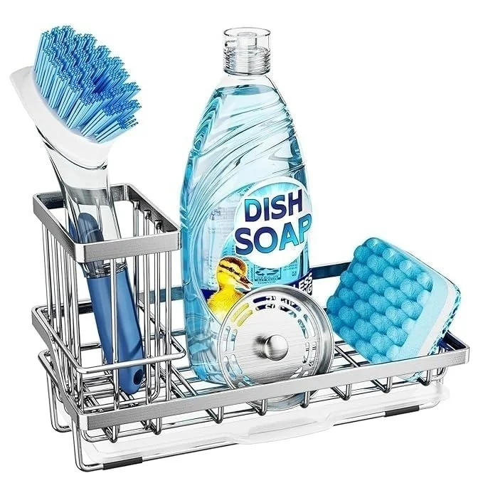 Stainless Steel Sponge Holder 21 cm |Countertop & Under Cabinet Soap & Scrubber Holder | Medium Size Durable Caddy image 1