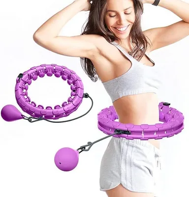 Smart Hula Ring Hoops | Weighted 24-Section Detachable Fitness Ring with 360° Auto-Spinning Ball | Exercise & Gymnastics Hula Hoop for Women| Men & Kids | Purple thumbnail 1