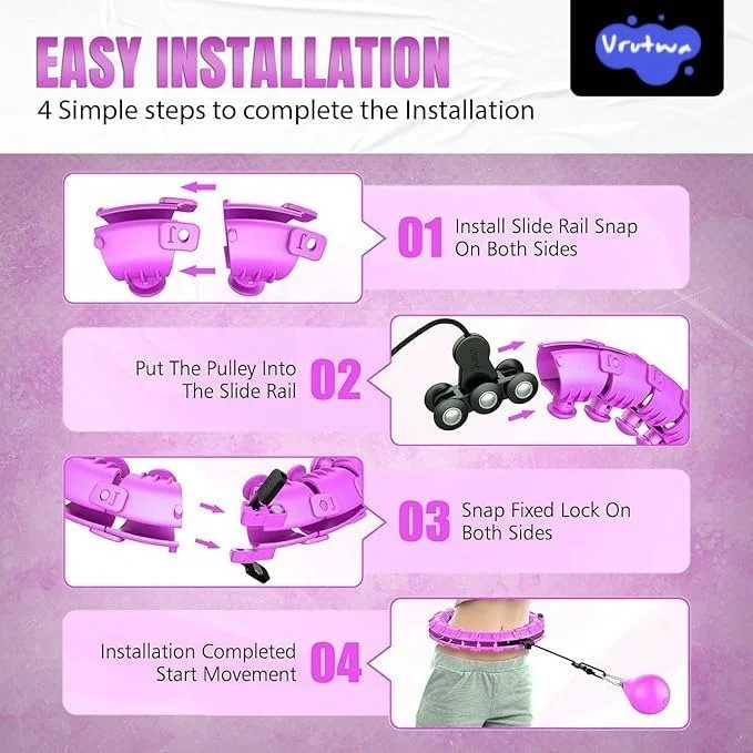 Smart Hula Ring Hoops | Weighted 24-Section Detachable Fitness Ring with 360° Auto-Spinning Ball | Exercise & Gymnastics Hula Hoop for Women| Men & Kids | Purple image 3
