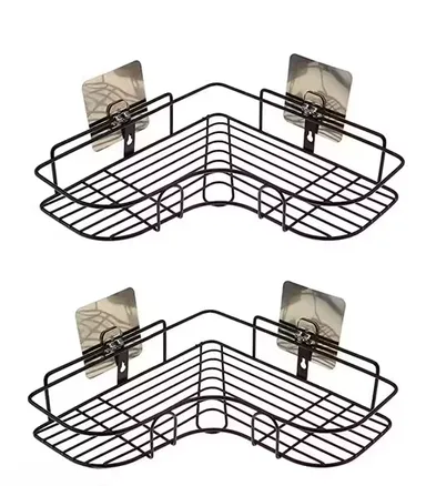 Stainless Steel Self Adhesive Bathroom Corner Shelf Rack Combo Pack of 2 | Rust Proof No Drill Wall Mount Shelf for Kitchen & Bathroom Use