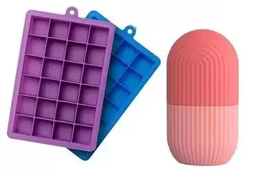 Silicone Ice Cube Trays 24 Cavity Multicolor Pack of 2 | Flexible BPA-Free Ice Maker | Face Ice Roller for Skin Care | Cold Therapy Tool