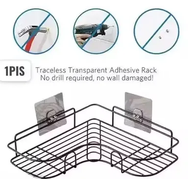 Self-Adhesive Metal Bathroom Corner Rack Storage Shelves | Stainless Steel | Waterproof & Rustproof | Triangle Design | Pack of 1