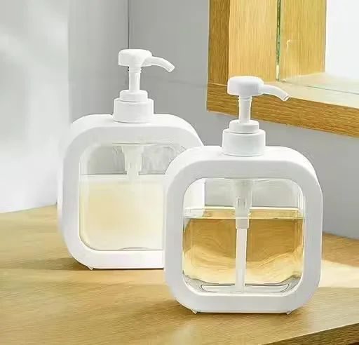 OneCocoa Modern Plastic Soap Dispenser 2 Pc Set | Small White Pump Dispensers with Labels | Compact Kitchen & Bathroom Countertop Use image 1