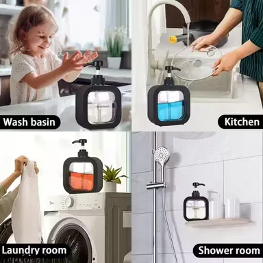OneCocoa Modern Plastic Soap Dispenser 2 Pc Set | Small White Pump Dispensers with Labels | Compact Kitchen & Bathroom Countertop Use thumbnail 3