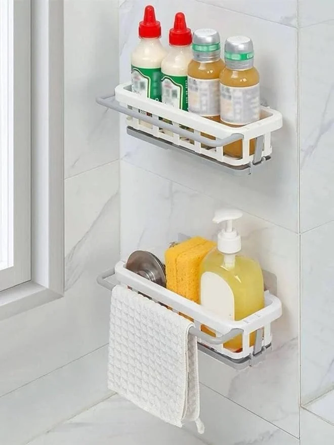 Two Tone Hanging Drain Rack | Retractable Kitchen & Bathroom Storage Organizer – Durable Drying Basket image 2