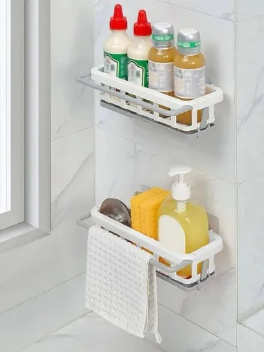 Two Tone Hanging Drain Rack | Retractable Kitchen & Bathroom Storage Organizer – Durable Drying Basket thumbnail 1