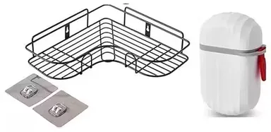 Stainless Steel Self‑Adhesive Bathroom Corner Rack | Rustproof No‑Drill Shelf for Toiletries & Travel Soap Case