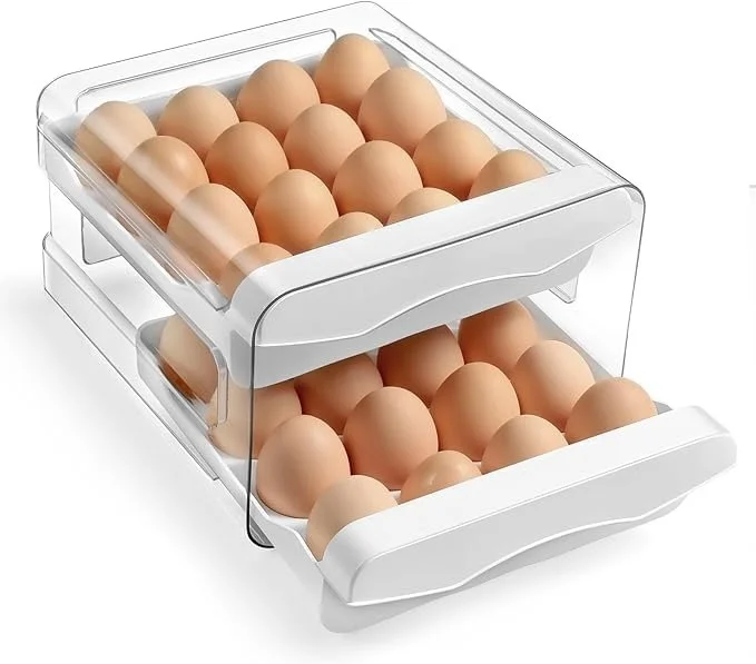 32 Grid Egg Storage Box for Fridge | 2-Layer Drawer Type Egg Holder | Kitchen Egg Organizer image 1