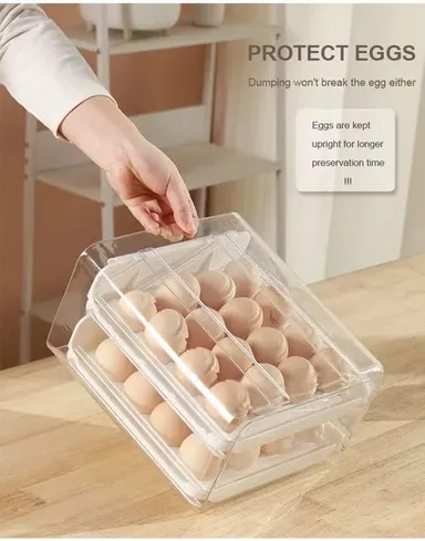32 Grid Egg Storage Box for Fridge | 2-Layer Drawer Type Egg Holder | Kitchen Egg Organizer thumbnail 1