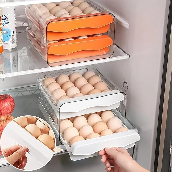32 Grid Egg Storage Box for Fridge | 2-Layer Drawer Type Egg Holder | Kitchen Egg Organizer image 4