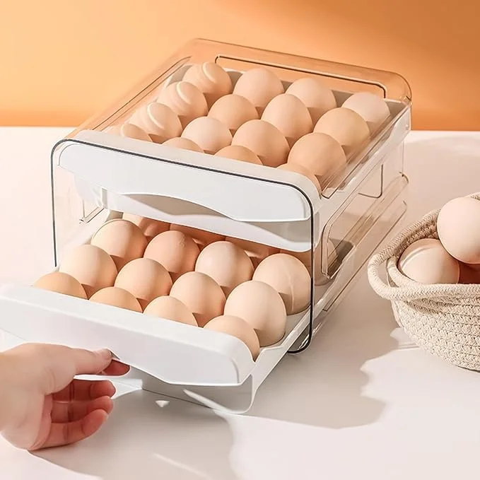 32 Grid Egg Storage Box for Fridge | 2-Layer Drawer Type Egg Holder | Kitchen Egg Organizer image 5