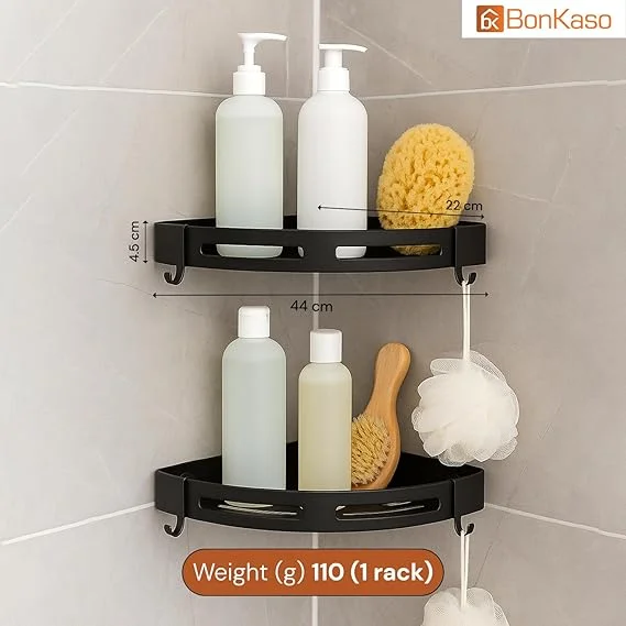3 PCs Wall Mounted Self-Adhesive Bathroom Corner Shelf | Kitchen Rack & Holder | Trendy Liquid Dispenser | Travel Soap Holder with Cover | Multipurpose Plastic Organizer | Easy Installation image 1