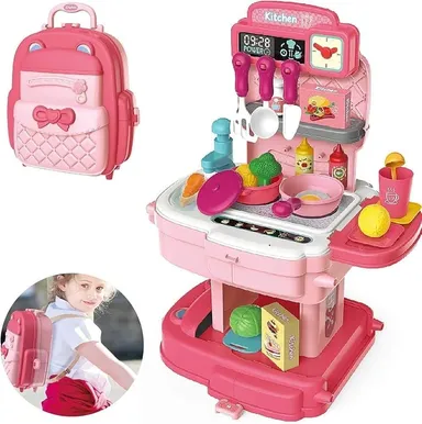 Chef Kitchen School Bag Pretend Play Toy | Modern Cooking Game Set for Kids Girls | Kitchen Set_Pink_MTL | Educational Role Play & Fun Learning thumbnail 1
