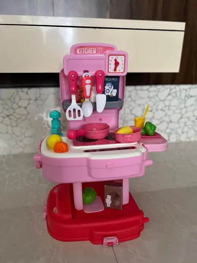 Chef Kitchen School Bag Pretend Play Toy | Modern Cooking Game Set for Kids Girls | Kitchen Set_Pink_MTL | Educational Role Play & Fun Learning thumbnail 2