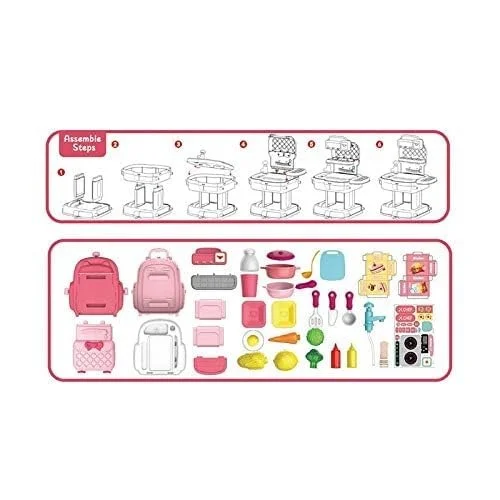 Chef Kitchen School Bag Pretend Play Toy | Modern Cooking Game Set for Kids Girls | Kitchen Set_Pink_MTL | Educational Role Play & Fun Learning image 4