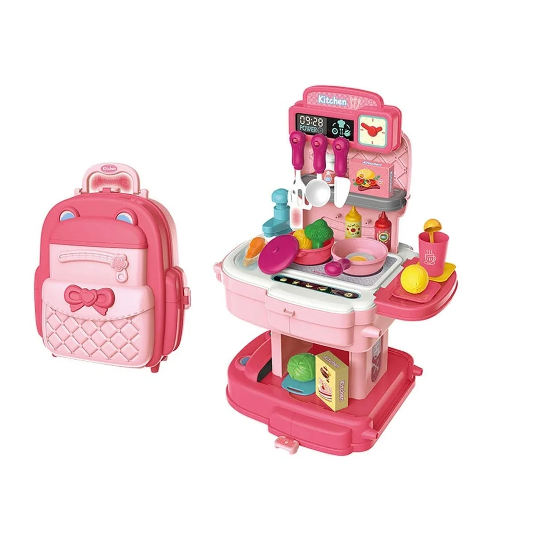Chef Kitchen School Bag Pretend Play Toy | Modern Cooking Game Set for Kids Girls | Kitchen Set_Pink_MTL | Educational Role Play & Fun Learning image 5