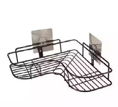Self-Adhesive Metal Bathroom Corner Rack | GI Steel No-Drill Rust-Proof Corner Shelf | Black | Space Saving Storage for Shampoo & Toiletries thumbnail 2
