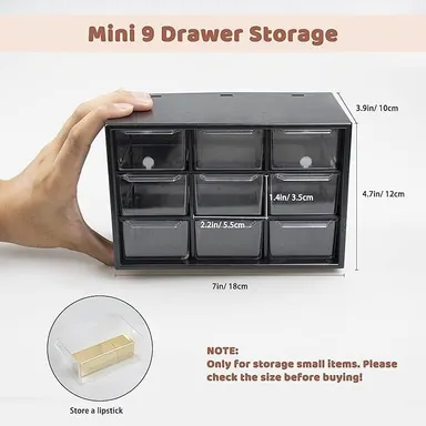 Plastic 9 Drawer Storage Cabinet | Multi-Compartment Organizer for Makeup, Art Supplies & Desk Accessories | 4.72 x 7.08 x 3.93 inches | Multicolor Rectangular thumbnail 1