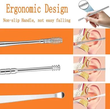 Ear Cleaning Kit | Steel Ear Cleaner | 6 Pcs Reusable Ear Wax Remover Set with Storage Pack | Ear Curette & Spring Bud Cleaner thumbnail 4