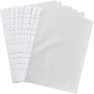 Transparent Document Sleeves | A4 Waterproof Sheet Protectors | 11 Holes Punched Ring Files | Pack of 50 for Office Use