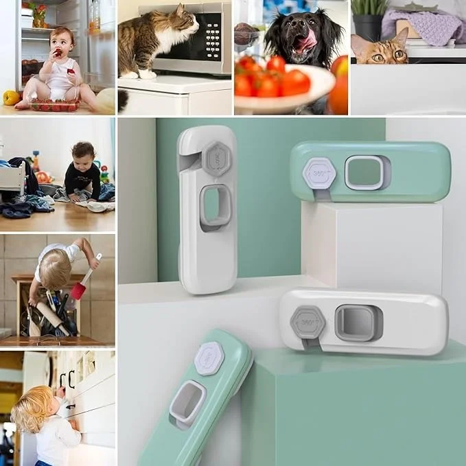 Toddler Safe Refrigerator & Cabinet Lock | Child Proof Freezer Lock | Easy No-Drill Installation | Green Color | 2 Pieces Pack image 2
