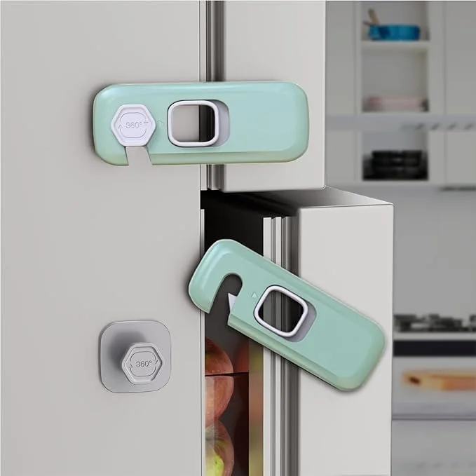 Toddler Safe Refrigerator & Cabinet Lock | Child Proof Freezer Lock | Easy No-Drill Installation | Green Color | 2 Pieces Pack image 1
