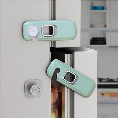 Toddler Safe Refrigerator & Cabinet Lock | Child Proof Freezer Lock | Easy No-Drill Installation | Green Color | 2 Pieces Pack thumbnail 0