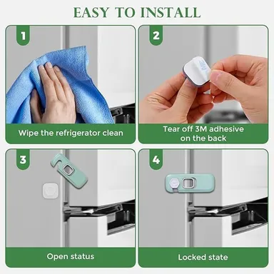 Toddler Safe Refrigerator & Cabinet Lock | Child Proof Freezer Lock | Easy No-Drill Installation | Green Color | 2 Pieces Pack thumbnail 5