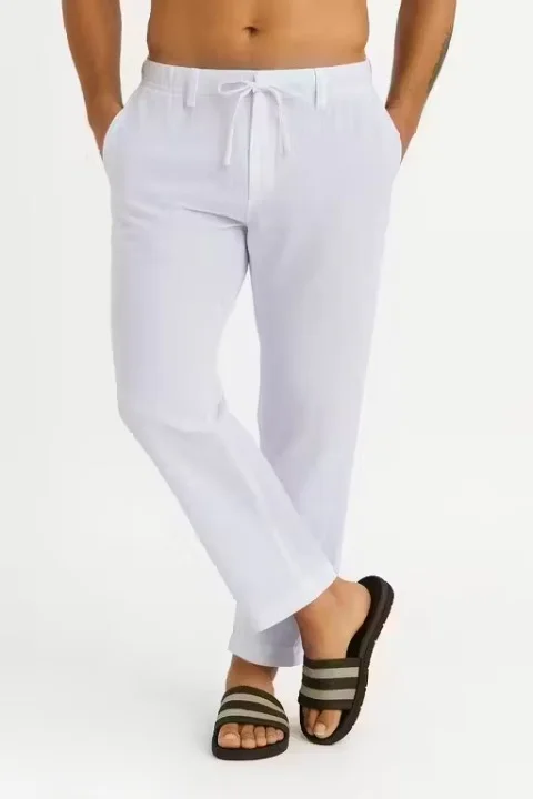  Men’s White Linen Trousers| Tie-Up Waist| Breathable| Summer Wear image 1