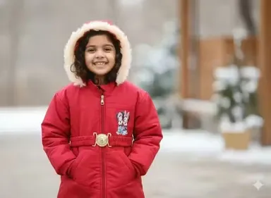 Girls Red Winter Jacket with Hood & Zipper | Cozy Kids Jacket 2-3 Years
