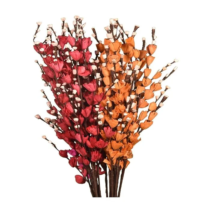 Handmade Palm Leaves Lily Floral Bunch | Long 30 Inch Artificial Flowers for Home Décor | Vase Decoration, Living Room & Office Desk |Red & Orange| image 1