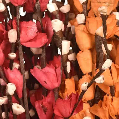 Handmade Palm Leaves Lily Floral Bunch | Long 30 Inch Artificial Flowers for Home Décor | Vase Decoration, Living Room & Office Desk |Red & Orange| thumbnail 1