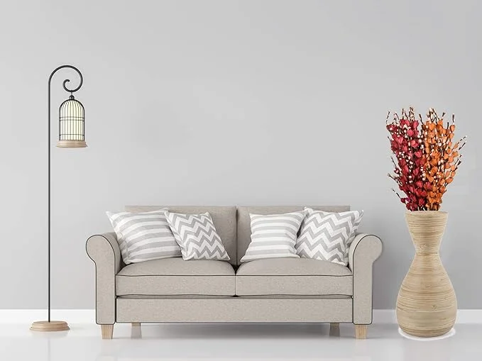 Handmade Palm Leaves Lily Floral Bunch | Long 30 Inch Artificial Flowers for Home Décor | Vase Decoration, Living Room & Office Desk |Red & Orange| image 4