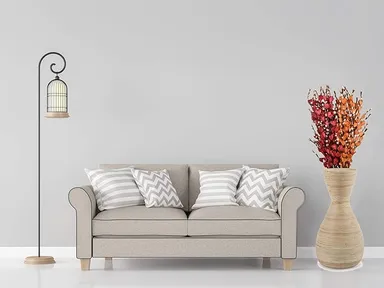 Handmade Palm Leaves Lily Floral Bunch | Long 30 Inch Artificial Flowers for Home Décor | Vase Decoration, Living Room & Office Desk |Red & Orange| thumbnail 3