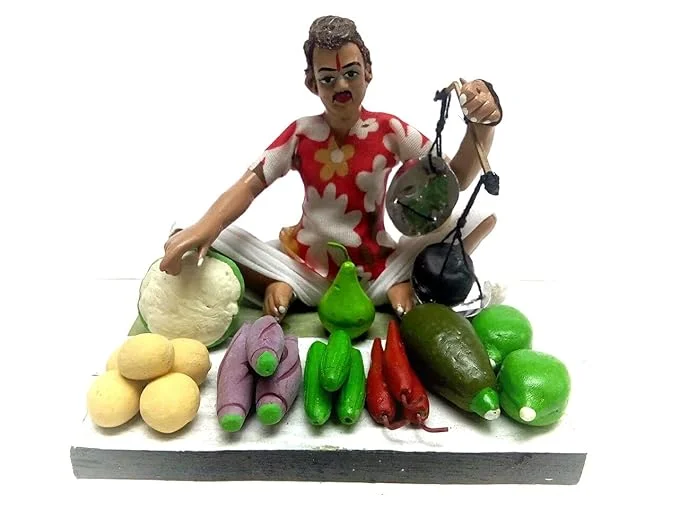 Handmade Vegetable Seller Handicraft Figurine | Traditional Decorative Showpiece for Home & Office | Cultural Gift Item image 2