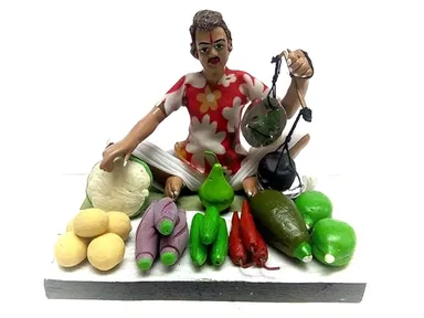 Handmade Vegetable Seller Handicraft Figurine | Traditional Decorative Showpiece for Home & Office | Cultural Gift Item thumbnail 1