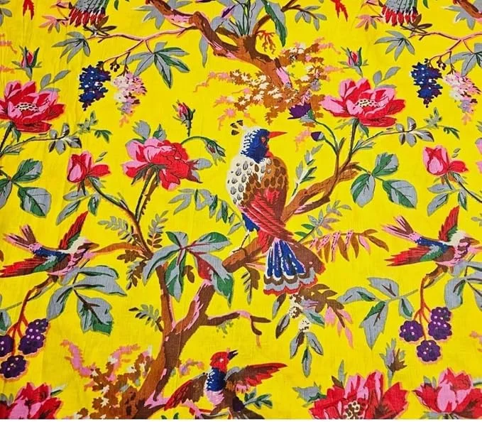 Pure Cotton Unstitched Printed Fabric Material 2.5 Meter | Women Dress Material for Blouse| Kurt |Lehenga Saree | Yellow Fabric for Tailoring image 2