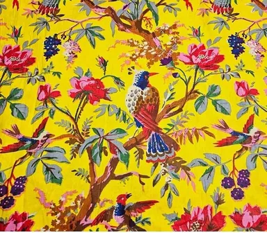 Pure Cotton Unstitched Printed Fabric Material 2.5 Meter | Women Dress Material for Blouse|  Kurt |Lehenga Saree | Yellow Fabric for Tailoring thumbnail 1