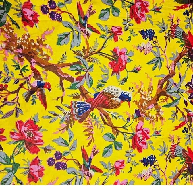 Pure Cotton Unstitched Printed Fabric Material 2.5 Meter | Women Dress Material for Blouse| Kurt |Lehenga Saree | Yellow Fabric for Tailoring image 3