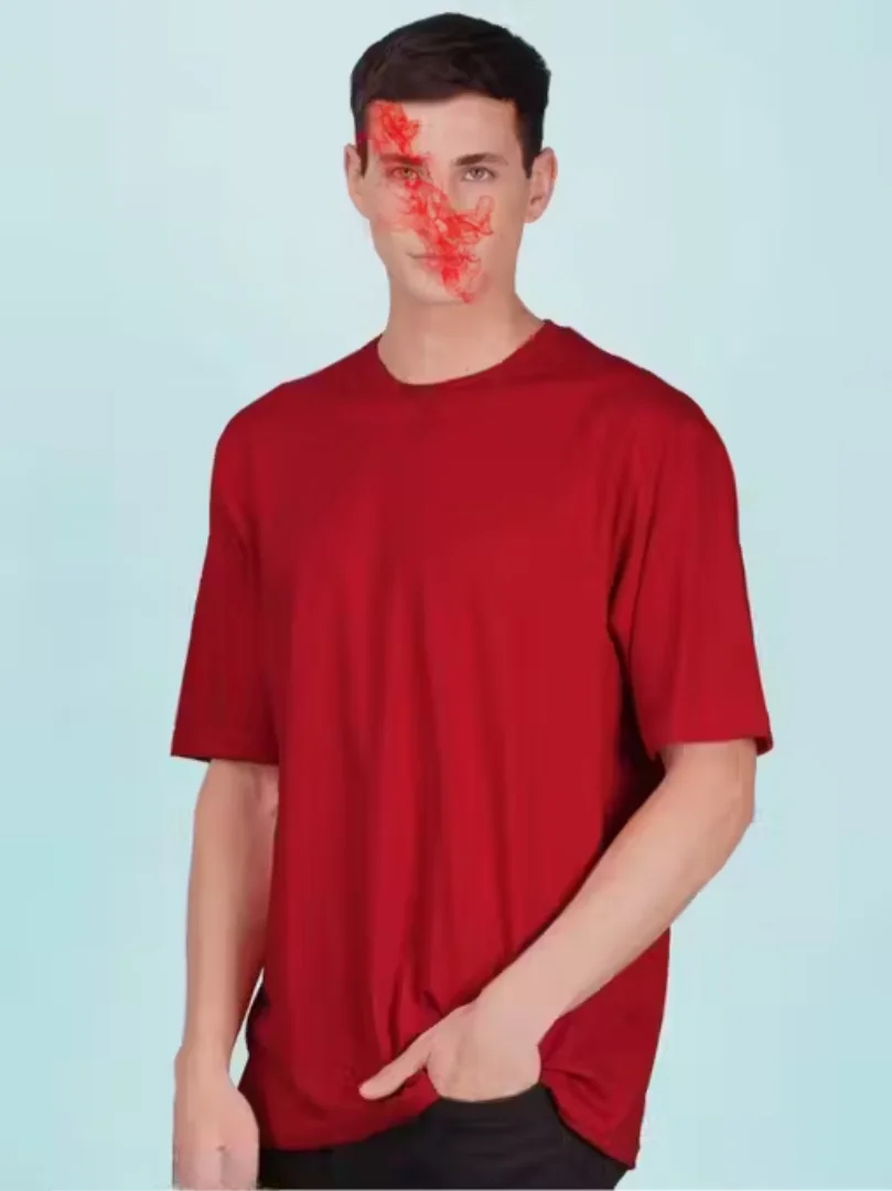 Red Oversized Tshirt |Drop Shoulder Cotton Casual Streetwear Partywear | Size M image 3