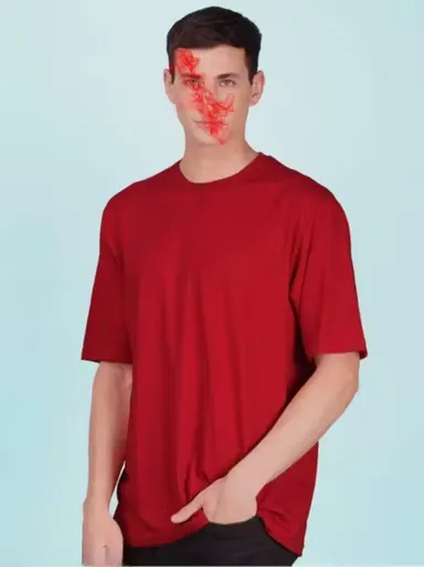 Red Oversized Tshirt |Drop Shoulder Cotton Casual Streetwear Partywear | Size M thumbnail 2