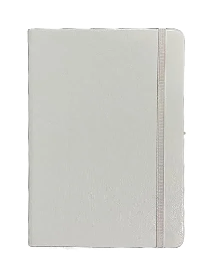 White PU Leather A5 Diary with Elastic Lock | Hard Bound Notebook for Office and Personal Use | 100 Ruled Pages image 1