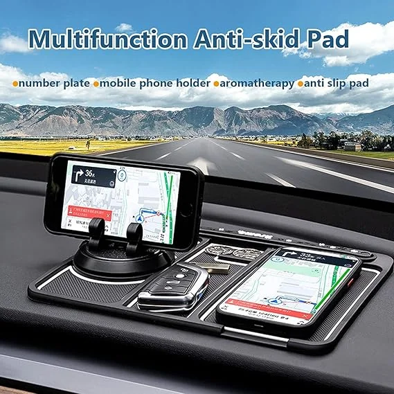 Multipurpose Anti‑Slip Car Phone Holder| Silicone Dashboard Mat | Non‑Slip Mobile Holder for Car Interior Accessories |Black image 1