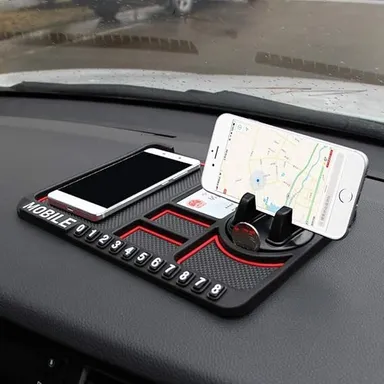 Multipurpose Anti‑Slip Car Phone Holder| Silicone Dashboard Mat | Non‑Slip Mobile Holder for Car Interior Accessories |Black thumbnail 1
